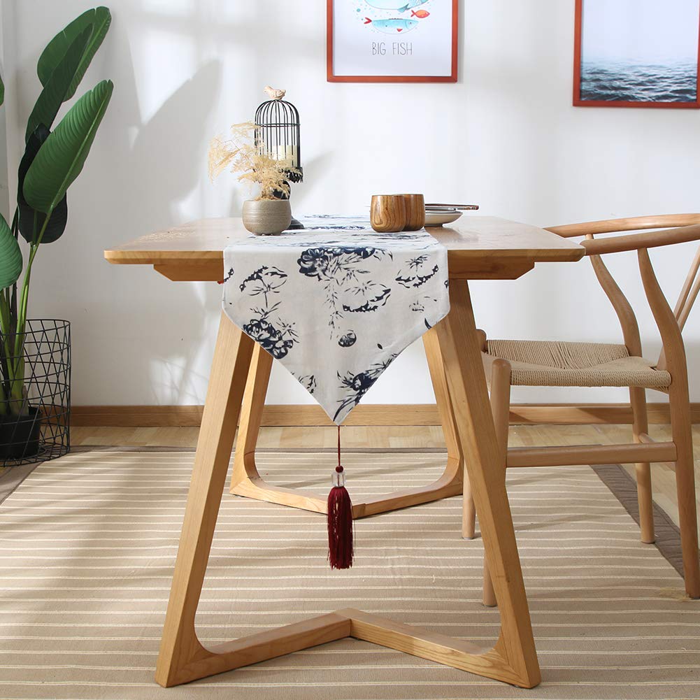 FANSU Runner da Tavola Moderno, Fatto a Mano Cotone e Lino con Nappe Decorazione Nordico Semplice Classico per Tavolo Lungo Decorazioni per la Casa, Matrimonio,Feste (33×120cm,Alce