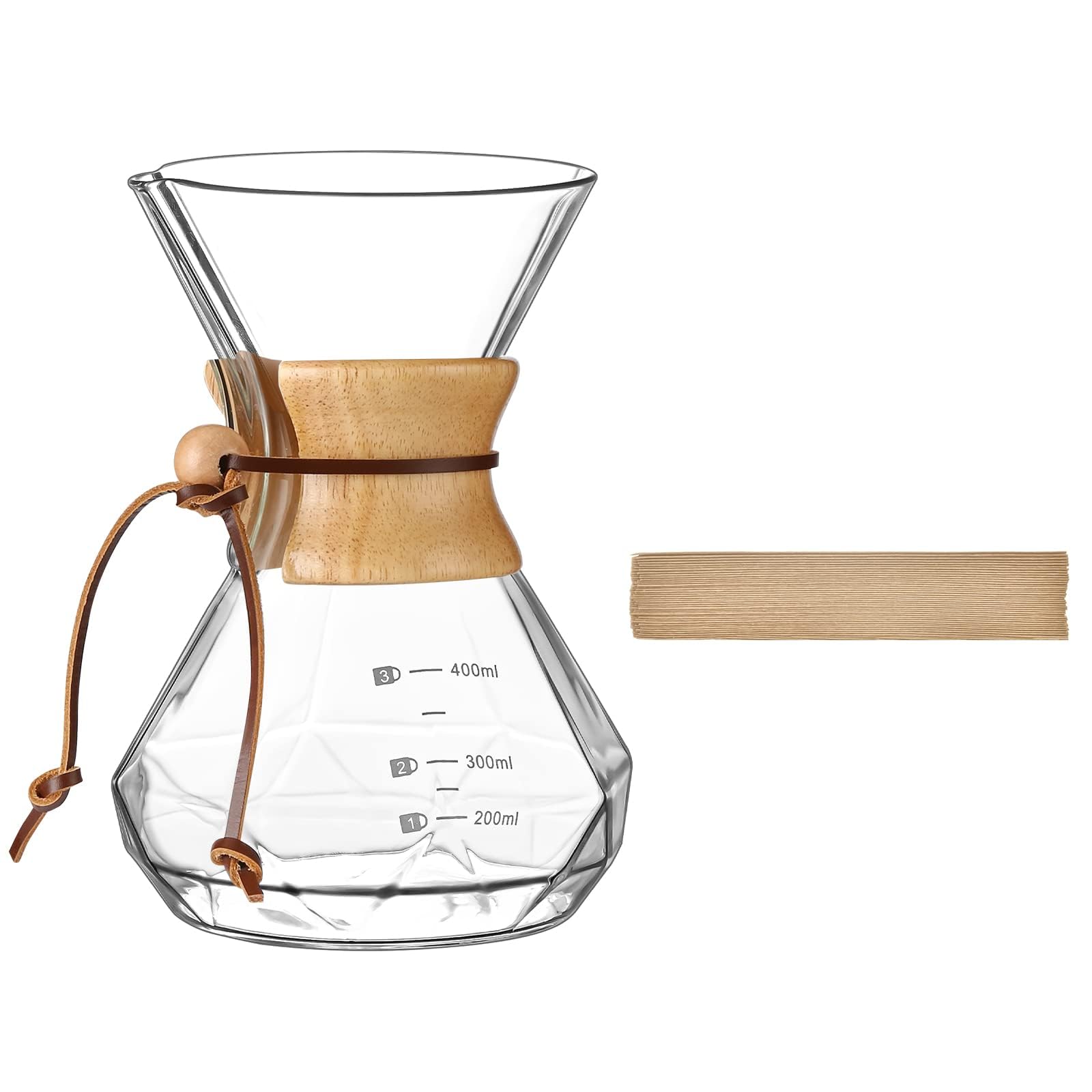 Pour Over Coffee Maker, Holds 1 to 2 Cups, 15oz Coffee Dripper Set Borosilicate Glass Coffee Carafe Brewer, Coffee Server for Home Café Restaurant Camping
