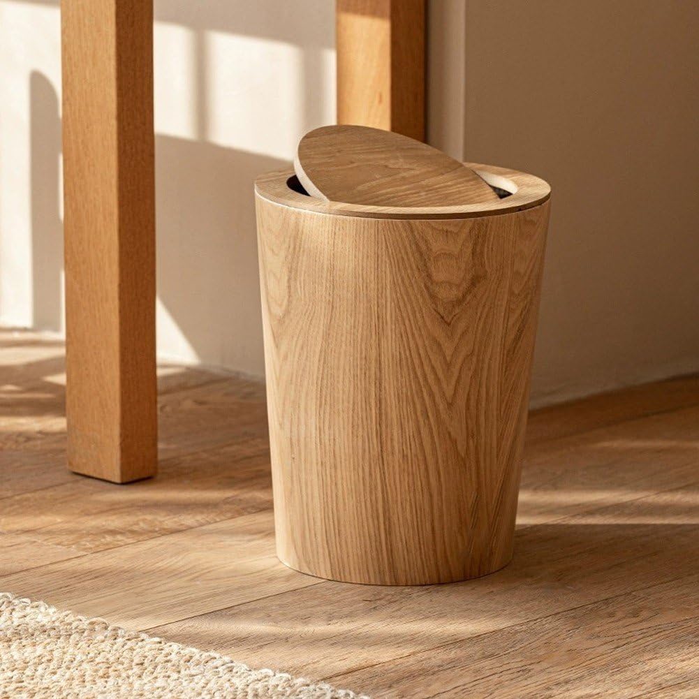 Holz-Mülleimer, Schwingdeckel, Vintage, Schreibtisch, Schlafzimmer, 7,068 Liter, Braun