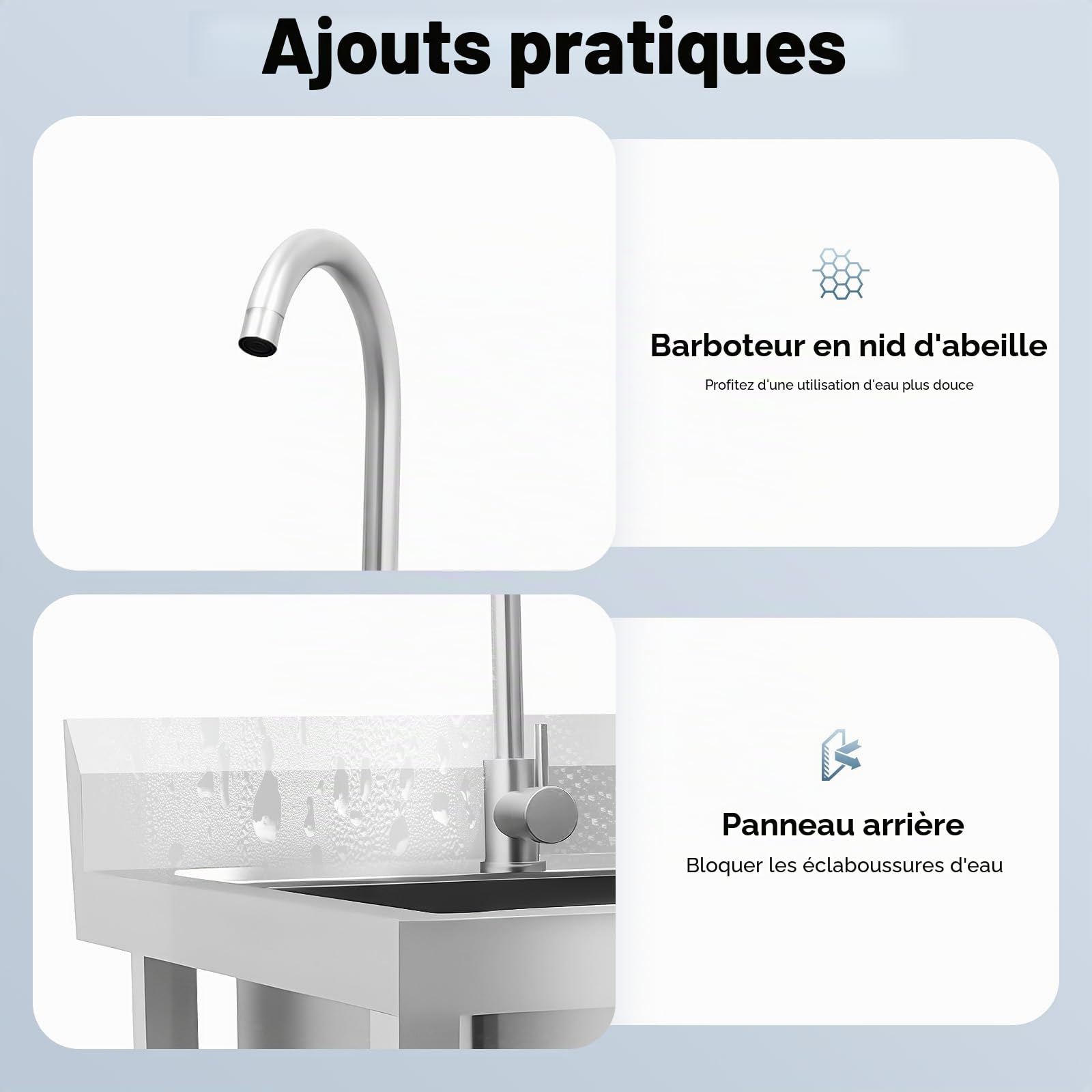 Évier en acier inoxydable, évier de cuisine, 1 bassin, évier mobile, éviers de cuisine autonomes, lavabo à main, pour bars, restaurants, cuisines, buanderies