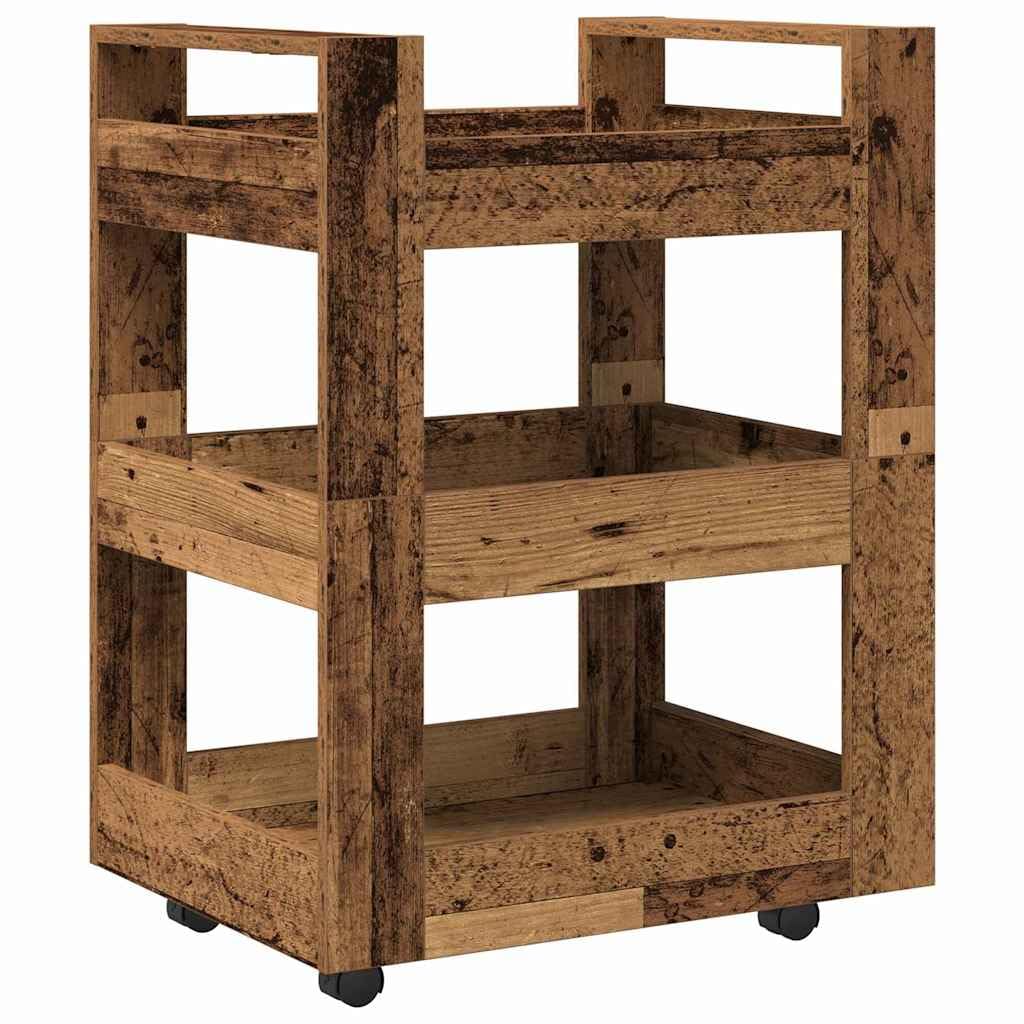 Carro de cocina blanco 60 x 45 x 80 cm de material de madera con 3 estantes y 4 ruedas, práctico carrito auxiliar con espacio de almacenamiento, fácil de limpiar
