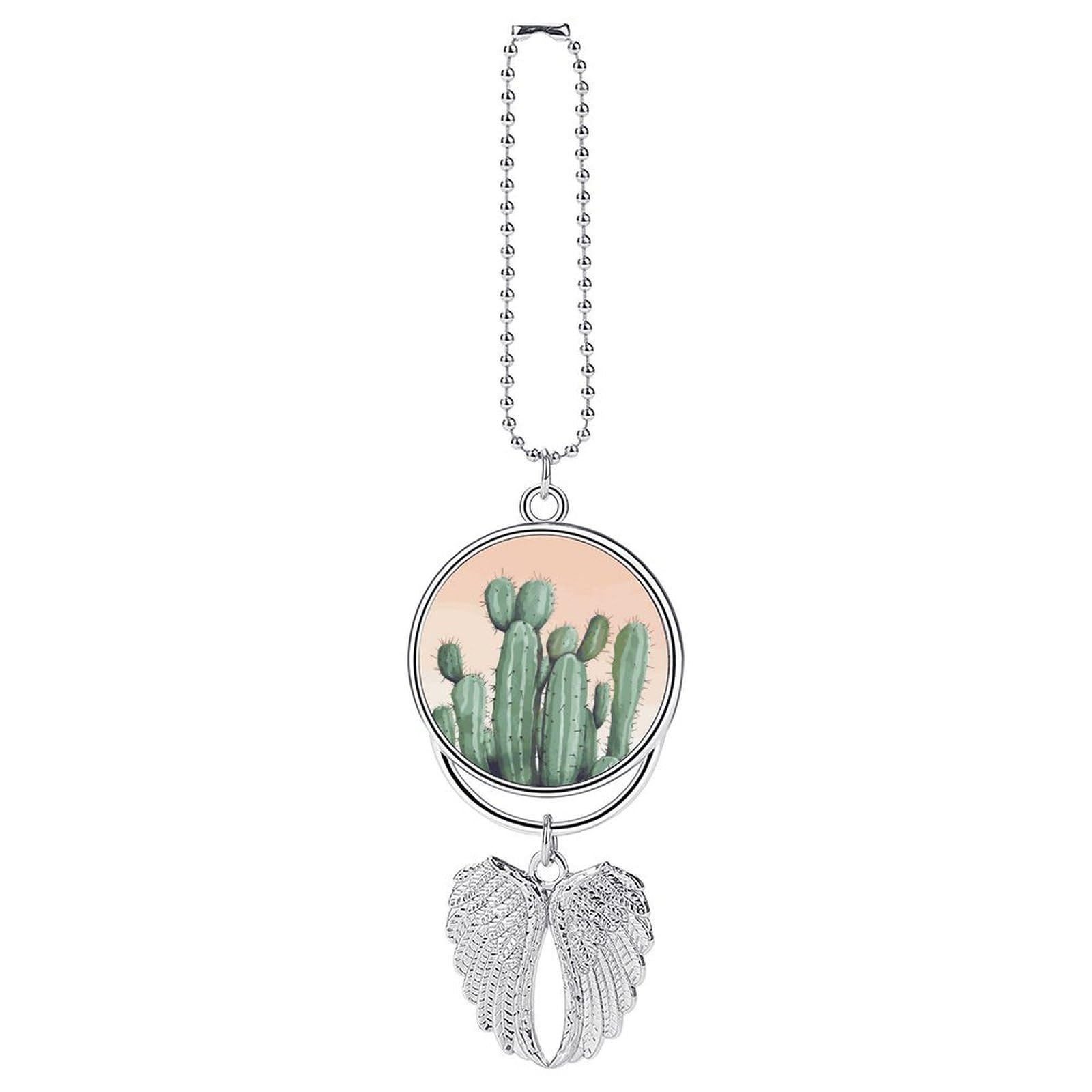 Watercolor Green Cactus Car Charm Alloy Car Rear View Mirrors Hanging Ornaments Stylish Car Pendant Funny Auto Hanging Accessories Car Hanging Ornaments Gift for Women Men