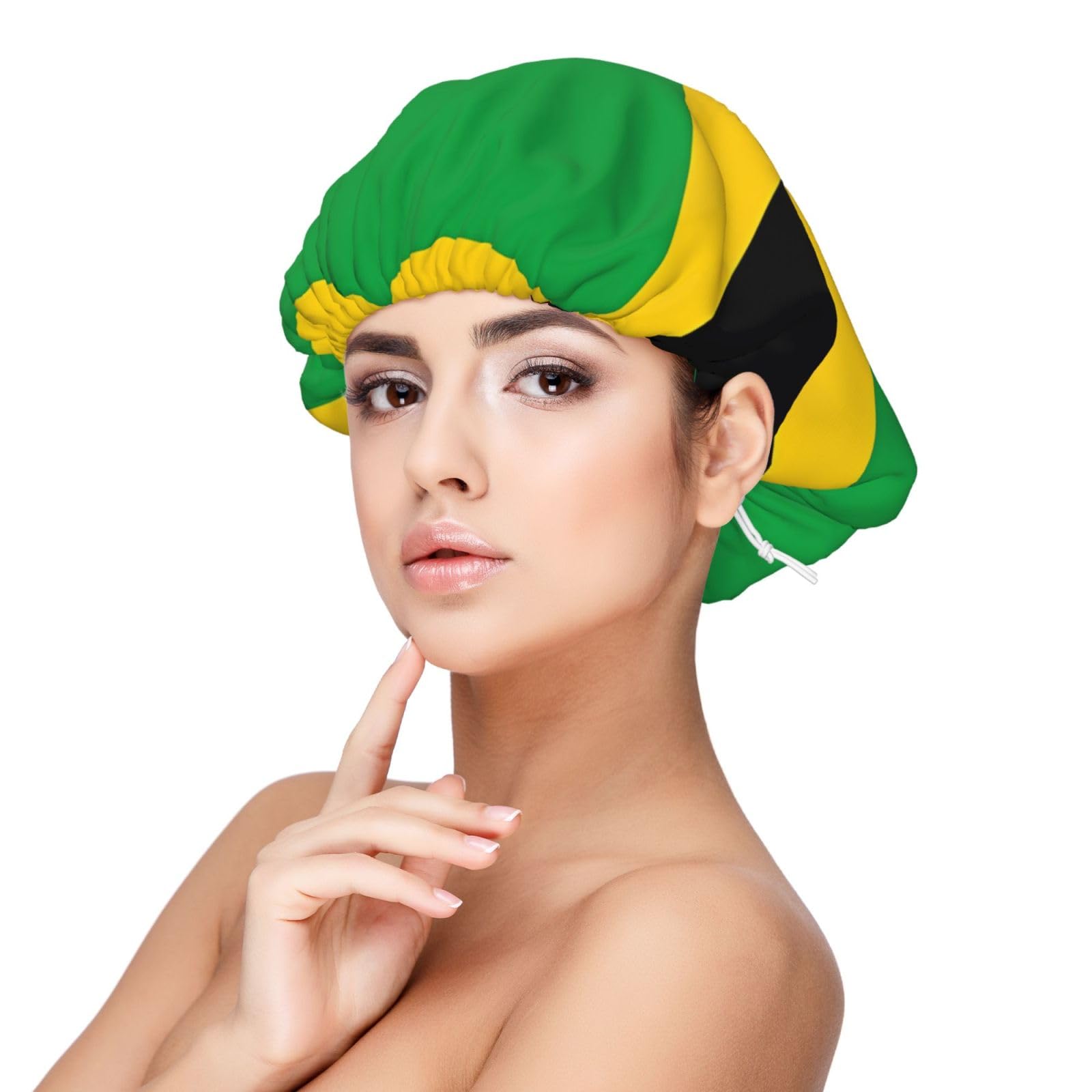 Wxzyfp Women's Black Jamaica Flag Satin Bonnet Silk Bonnet Hair Bonnet For Sleeping-Slouchy Beanie Hat Satin Sleep Cap For Natural & Curly Hair
