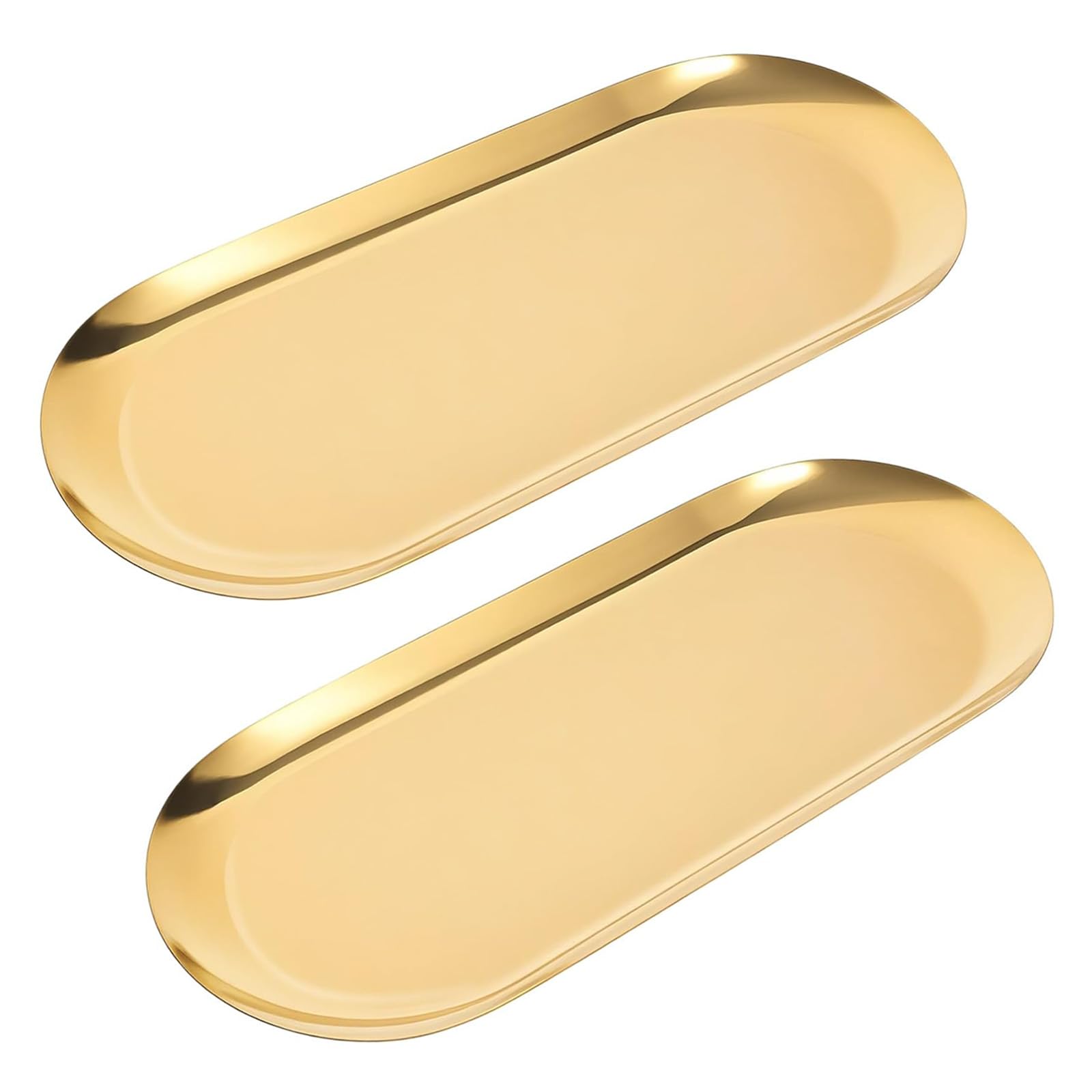 Confezione da 2 vassoi decorativi in acciaio inossidabile, vassoio ovale da 30,5 cm, per gioielli, piccoli piatti portaoggetti per cosmetici, organizer per chiavi del bagno, candele (oro)