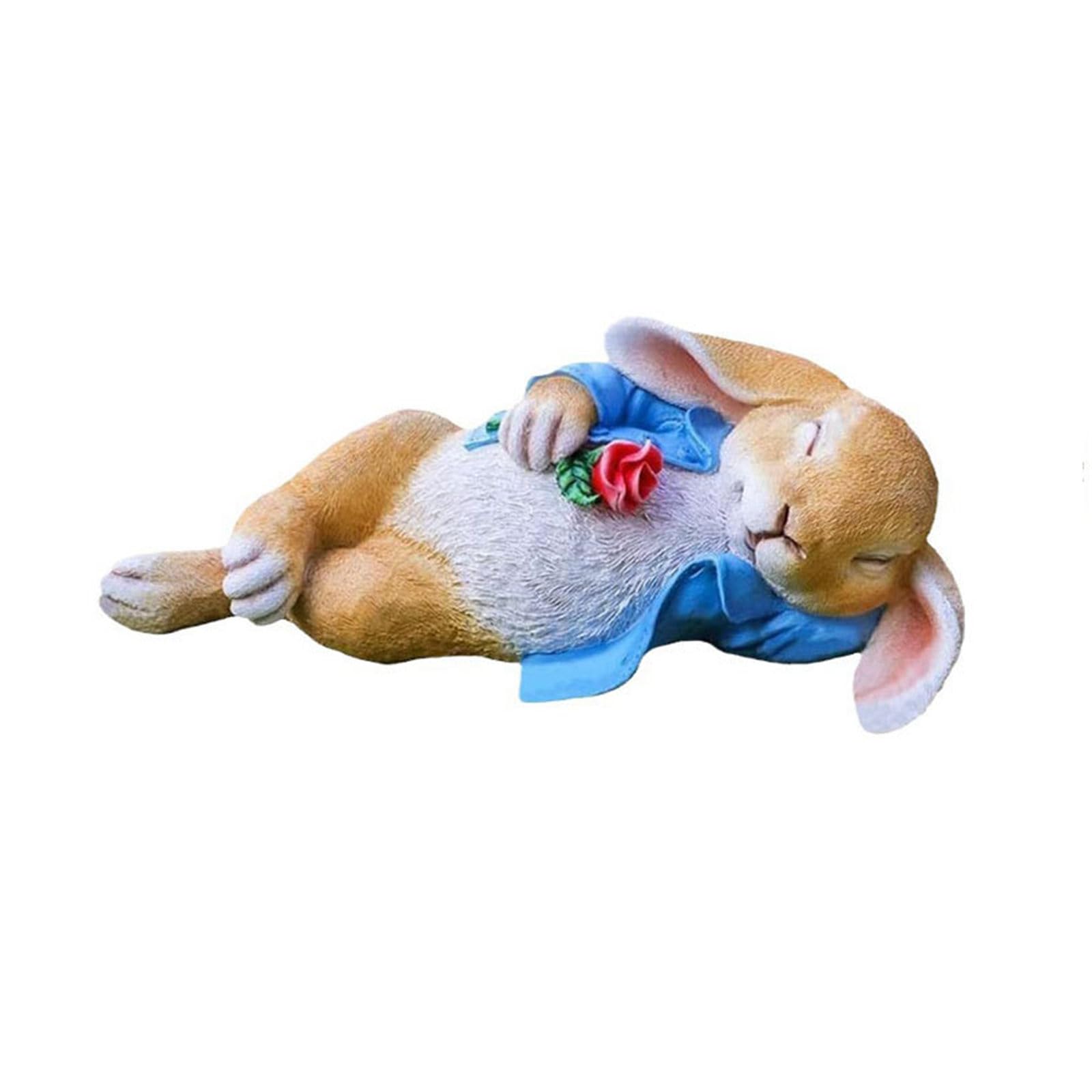 Figurine de Lapins de Pâques, Ornement de Bureau pour décoration de Printemps, Lapins en résine Amusants Tenant Une Rose, Statue Miniature, décoration de fête de Pâques