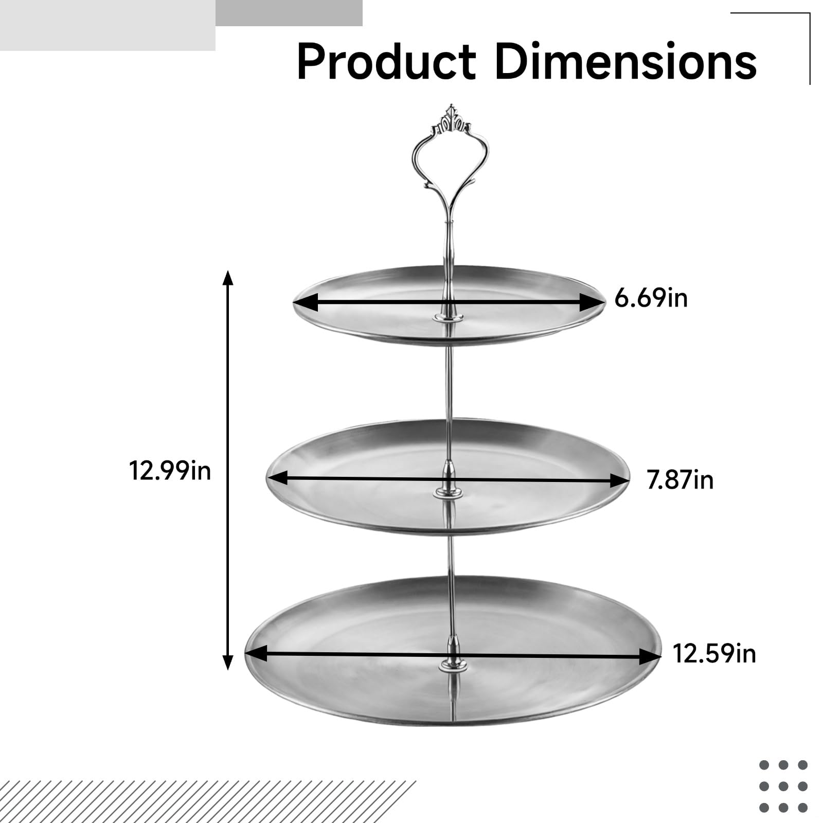 Set di 2 alzate per torte a 3 ripiani in acciaio inox, antiscivolo, per dessert e frutta, vassoio da portata color argento, per matrimoni, feste, eventi e buffet