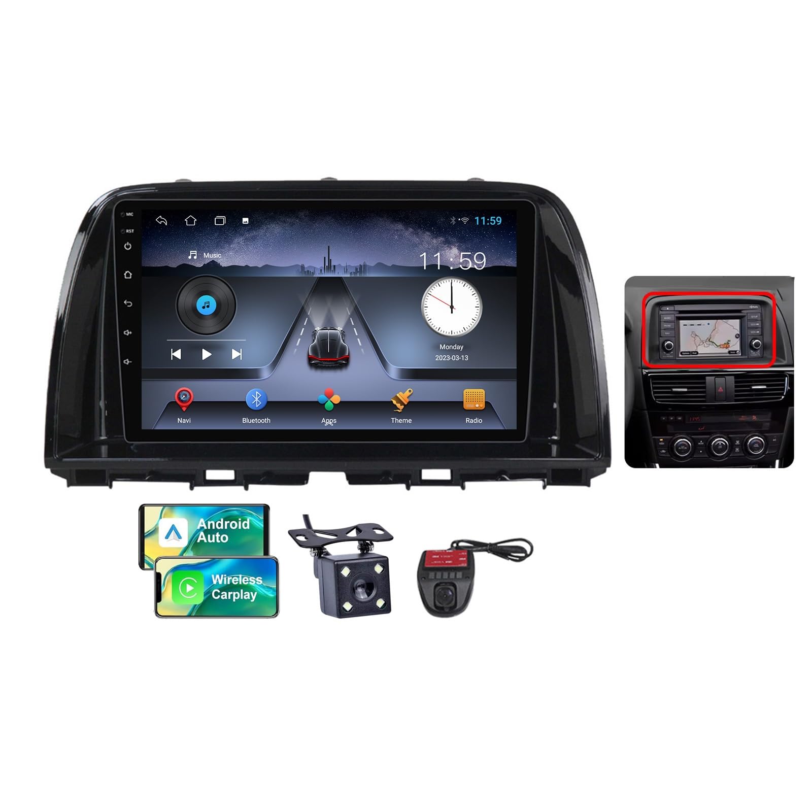 Android 13 Car Radio mit GPS-Navigationssystem für Mazda CX5 CX-5 2012-2015 mit DSP Bluetooth 5.0 4G WiFi 2 DIN 9 Zoll QLED Screen Carplay Android Auto mit Lenkradsteuerung DSP(B,NF-1)