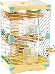 Gaiola Hamster de 3 Camadas - Gaiola Espaçosa e Fácil de Limpar, Ideal para Hamsters e Pequenos Roedores, Portátil e de Montagem Simples, Para Amantes de Animais (Amarelo)
