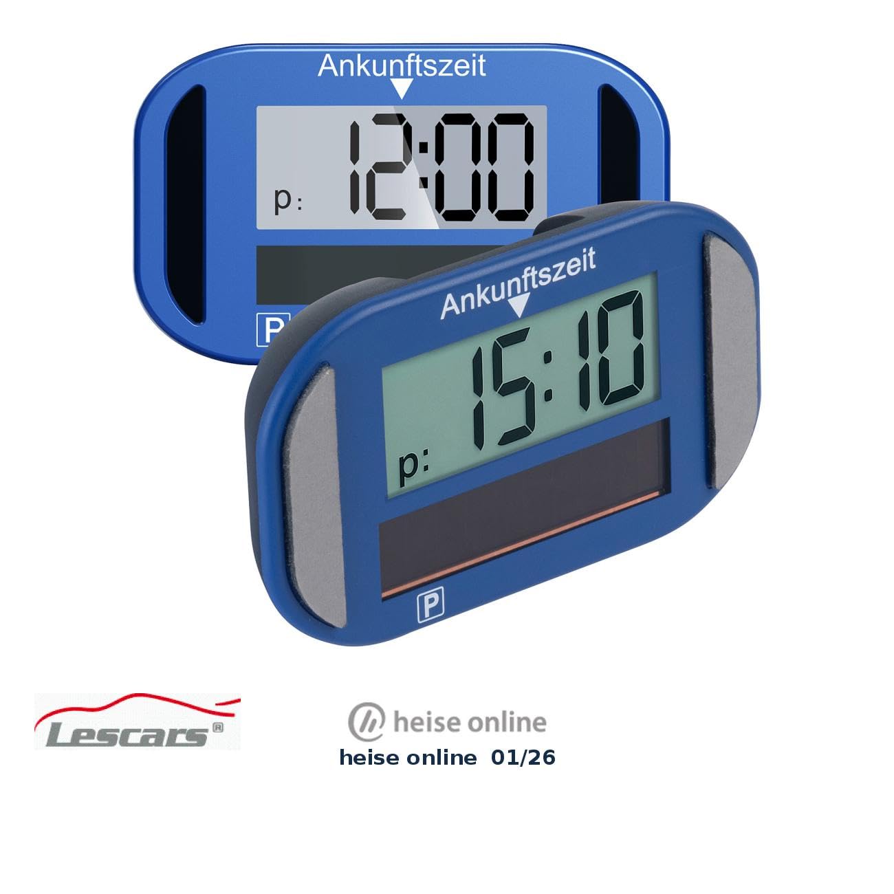 Lescars Digitale Parkscheibe: 2er-Set e-Parkscheiben, ECE-Zulassung, Erschütterungssensor, Solar (Elektronische Parkscheibe Solar, mit Display)