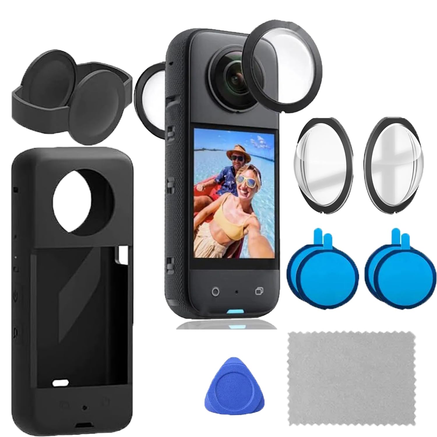 ZODUCT Insta 360 One X3 Dual Lens with Silicone Cover Lens Guard Protective for Insta360 Action Camera Dust Proof, Anti-Strach, Insta 360 Accessories (X3 Lens + Soft Case)
