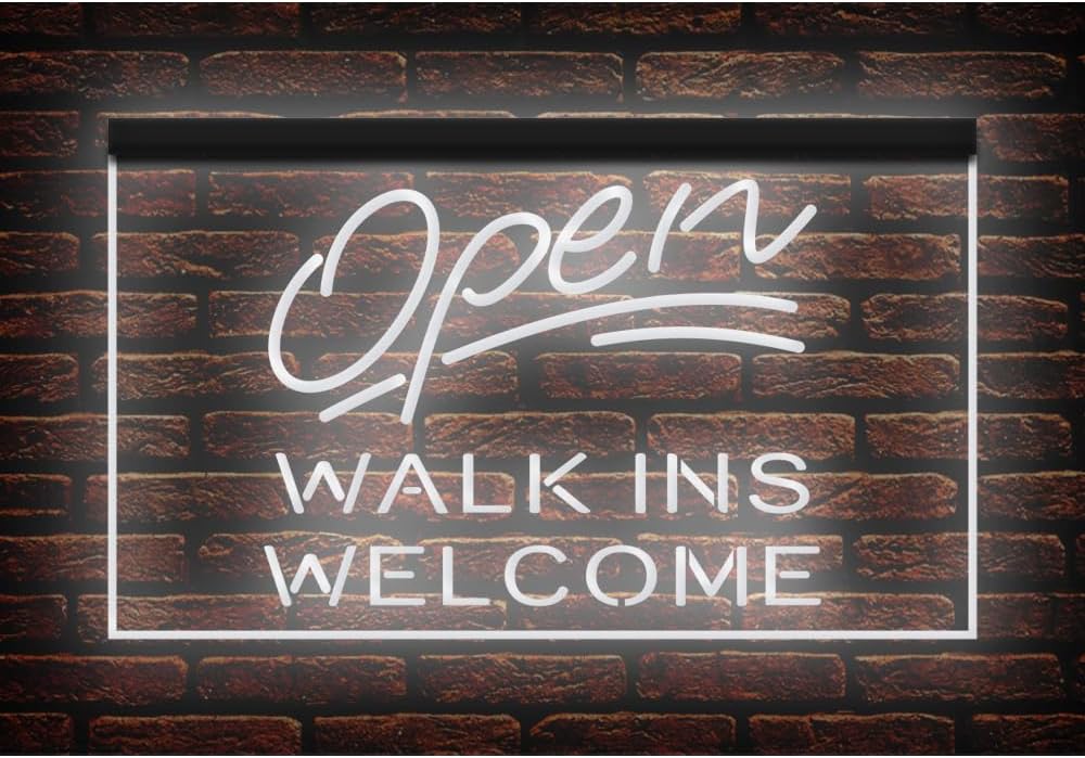 120151 Open Walk Ins Welcome Shop Store Bar illuminated Display LED Night Light Neon Sign (16" X 12", White)