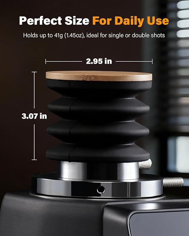 SHARDOR 64mm Coffee Grinder Single Dose Hopper, Silicone Bellow with Wooden Lid for Easy Cleaning and Single Dosing