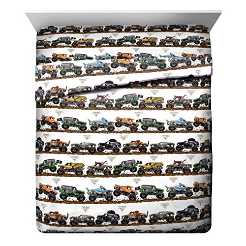 Image of Jay Franco Monster Jam 5 Piece Queen Bed Set - Includes Comforter & Sheet Set - Grave Digger & Megalodon - Super Soft Fade Resistant Microfiber | Grave Digger Megalodon, Comforter Sheets Pillowcases, Official Product, Soft Microfiber, Machine Washable, Boys Gift
