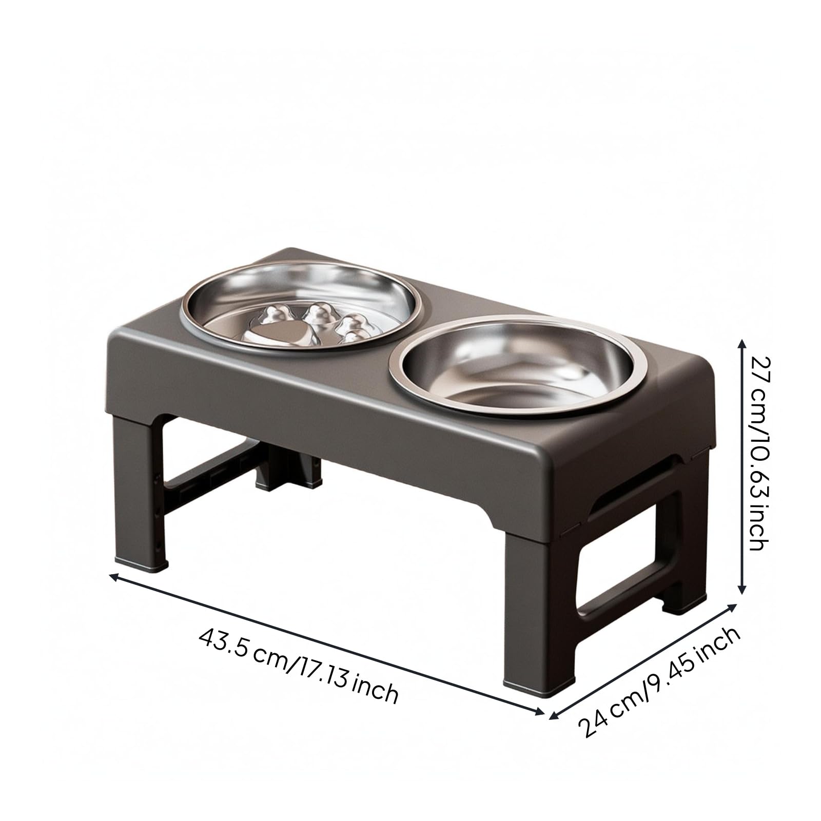 Qianly Ciotola Industriale Doppia Ciotola Ciotole Rialzate Distributore Regolabile Supporto Pieghevole Acciaio Inox Superficie Opaca Antiscivolo Area, Nero, Pieghevole Regolabile In Altezza