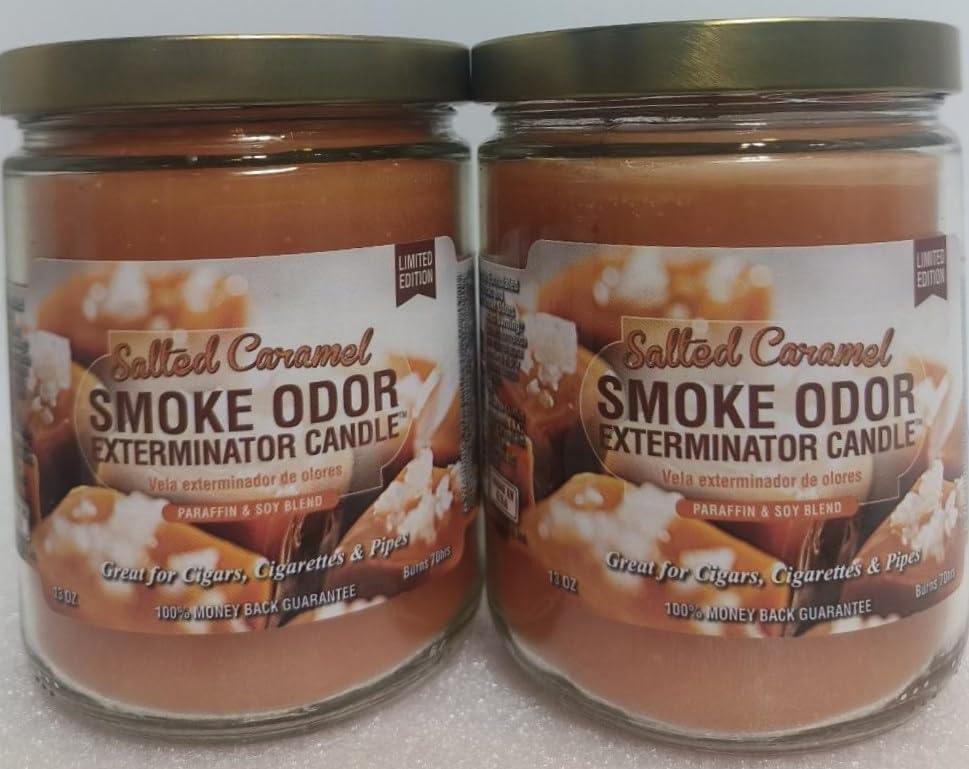 Smoke Odor Exterminator 13oz Jar Candle, Salted Caramel Two Pack.