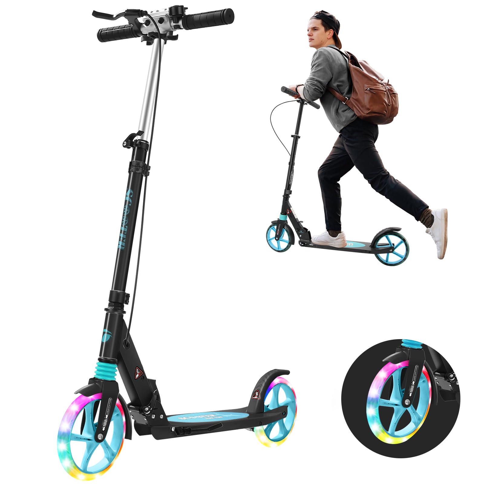 Leefleuy LED Big Wheel Kids Scooter Age 8-12 and Up, Quick