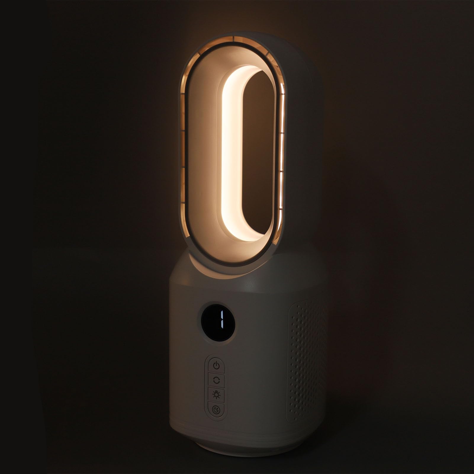 Srliya Desktop-Lüfter ohne Flügel, 3 Geschwindigkeitsstufen, Wind 106 Grad, Oszillierender, Wiederaufladbarer Schreibtischventilator mit LED-Nachtlicht für den Sommergebrauch