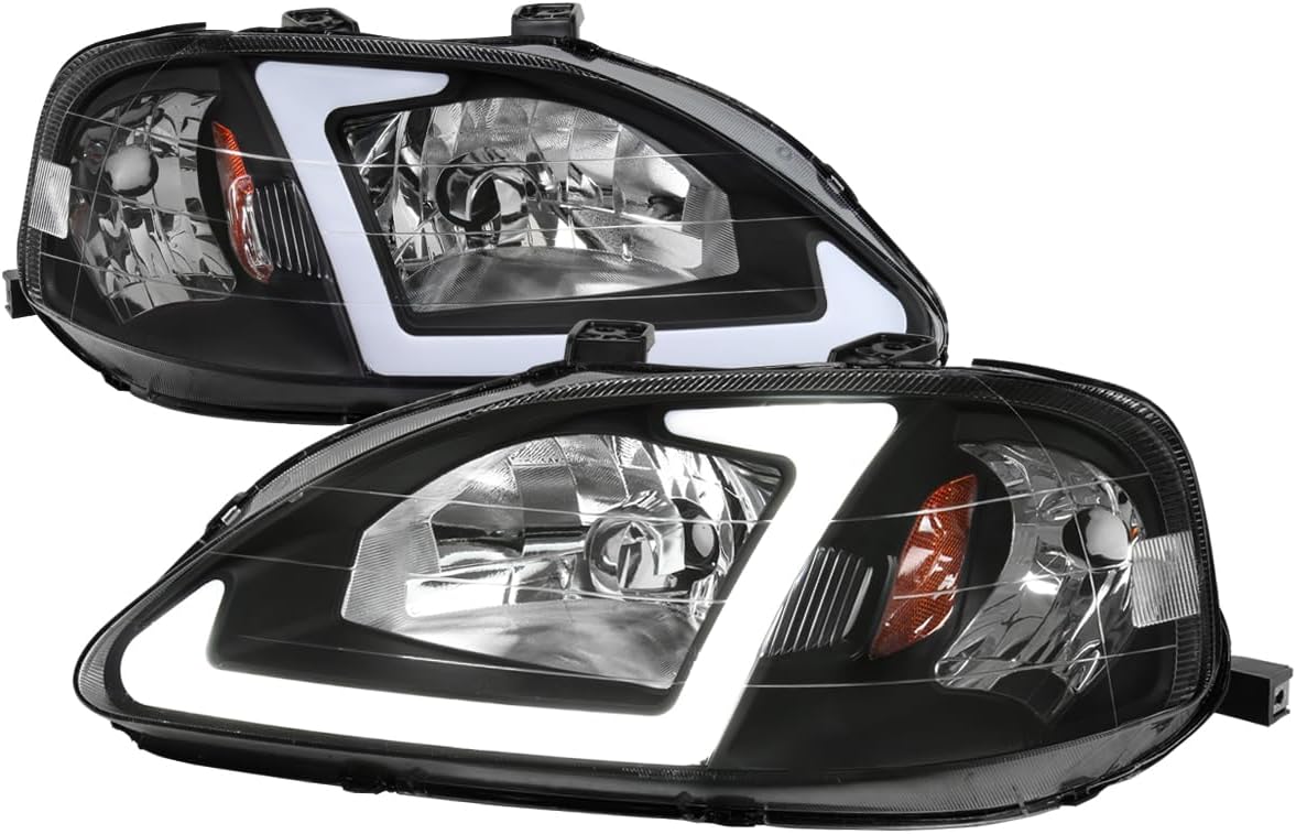 SPEC-D TUNING Black Headlights w/LED Tube Compatible with 1999-2000 Honda Civic EK/EJ/EM
