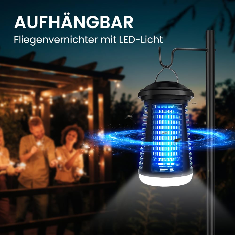 Mückenfalle, 4200V Insektenvernichter Elektrisch, 15W LED Beleuchtbar Mückenlampe - Fliegenfalle Elektrisch IPX4 Wasserdicht für Innen Außen，Anti Mücken, Fliegen