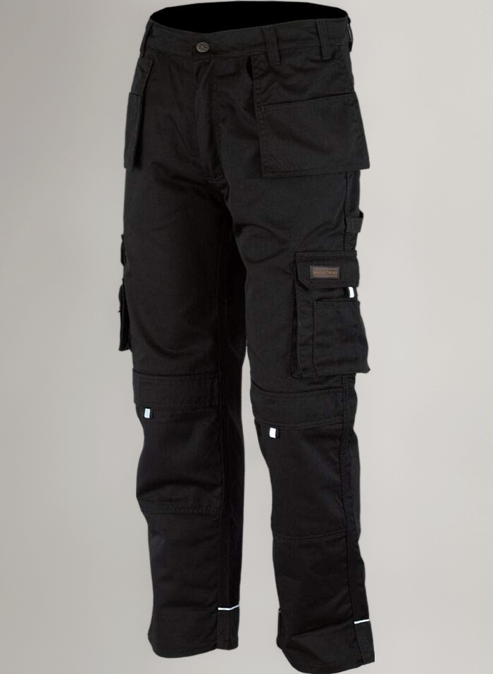 WrightFits Men Pro-11 Work Trousers Black - Heavy Duty Safety Combat Cargo Pant - Multi Pockets & Knee Pad Pockets - Triple Stitched -Durable Work wear (28W-48W)