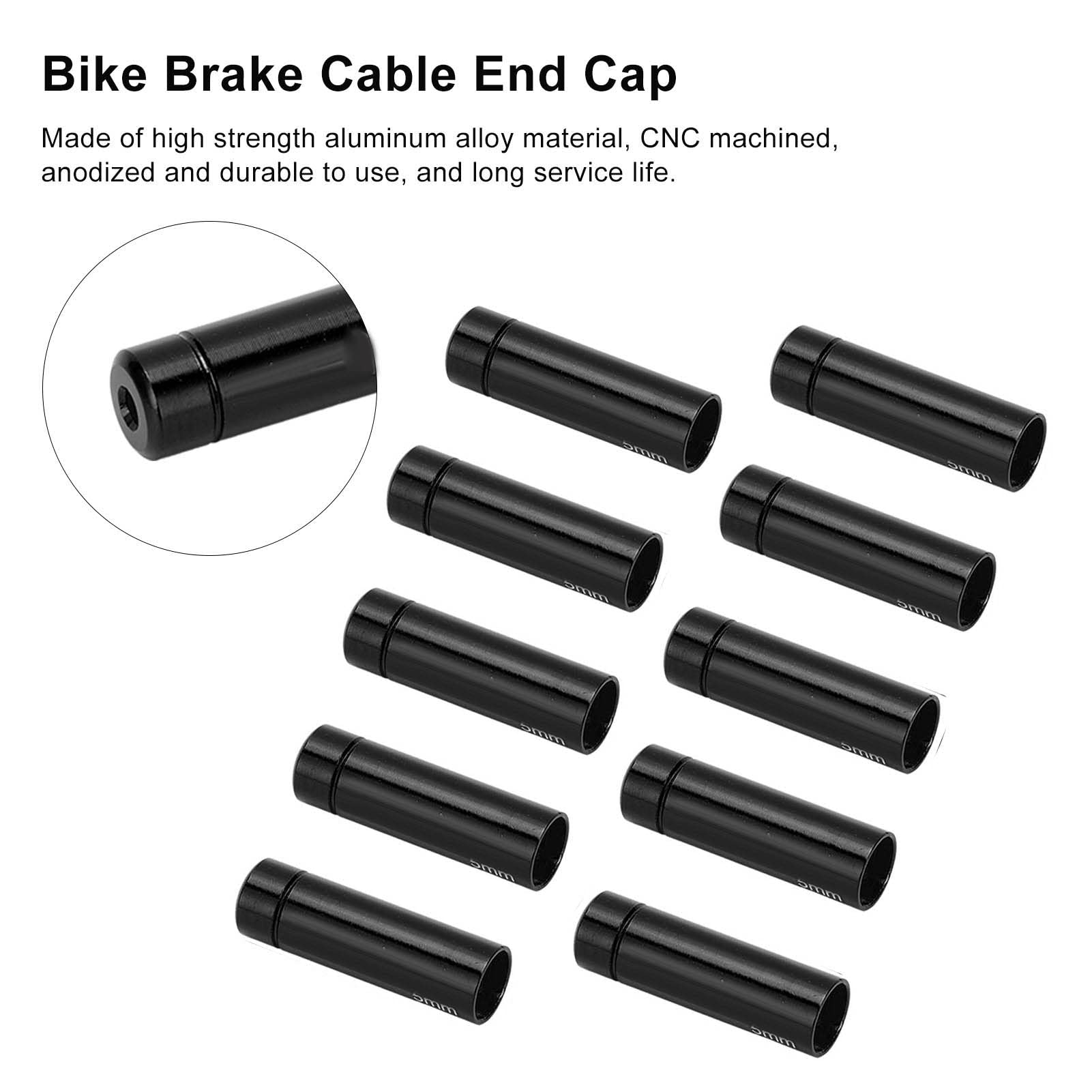 Pilipane High Strength Aluminum Alloy Bikes Brake Cable End hat Set of 10 for Mountain and Road Bicycles (Black)