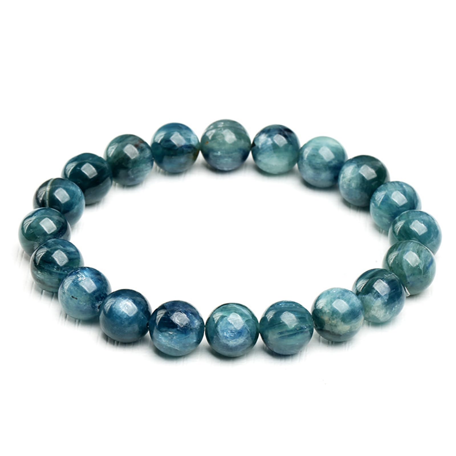 Bracciale Naturale in cianite Bicolore Verde e Blu – Bracciale Elasticizzato con Perline Rotonde in cianite Bicolore Blu-Verde – Gioielli in Cristallo curativo