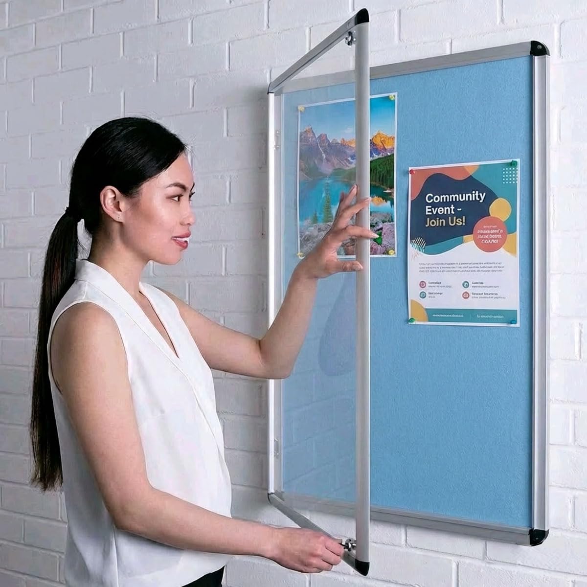 Wonderwall Classic Tamperproof Lockable Noticeboard, Light Blue Felt Pinboard, 90 x 60 cm, Aluminium Frame with 2 Safety Locks - Wall Mounted- Ideal for Indoor Message Display, Office, School, — image 1