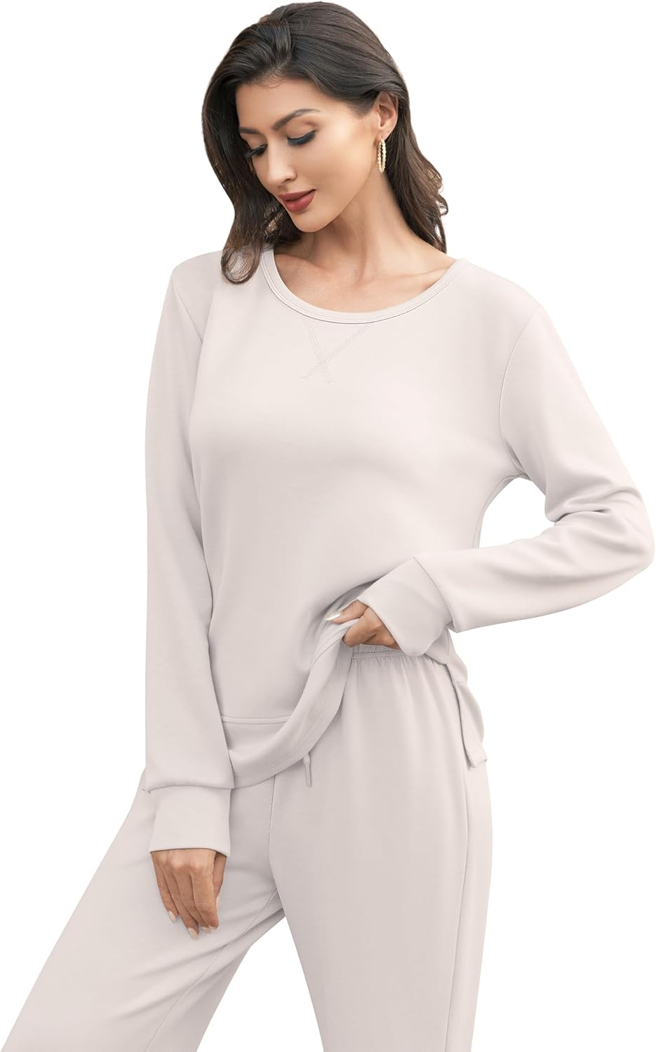 EYZH Women's 2-Piece Lounge Set,Travel Outfits - Long Sleeve Crewneck & Wide-Leg Pants Tracksuits, Side Slit Fall Loungewear - Image 6