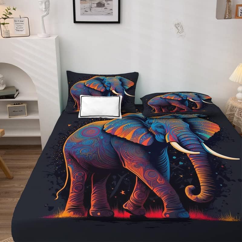 Miniatura 10 de Juego de sábanas de elefante tamaño Queen, sábanas de microfibra suave y bolsillo profundo, sábanas y fundas de almohada estampadas sin arrugas, 4