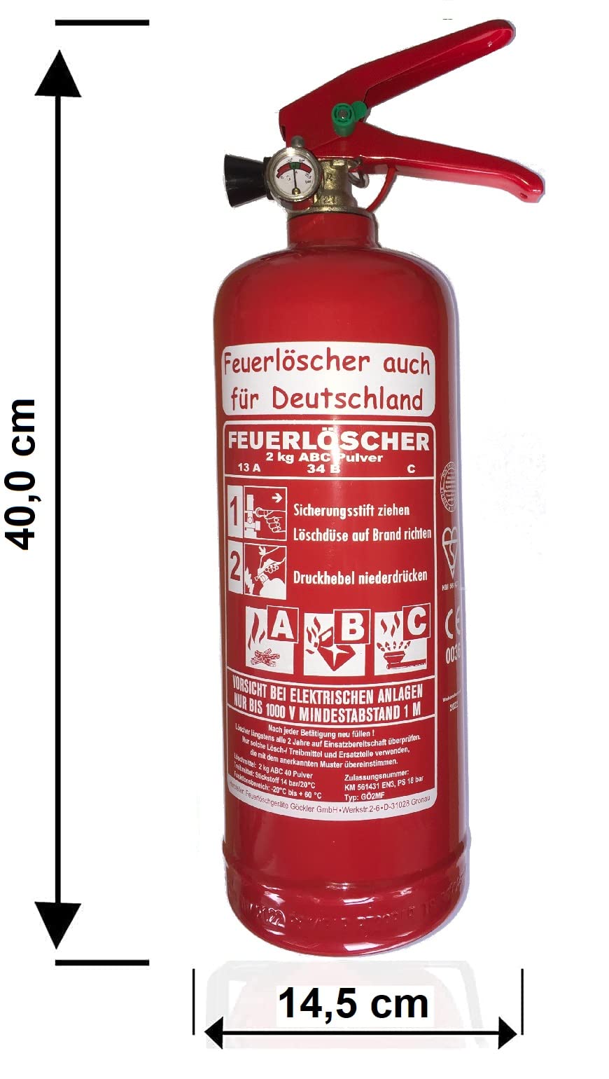 Brandengel Premium Autofeuerlöscher 2kg Pulverlöscher Feuerlöscher, LKW PKW Motorrad KFZ EN 3 Messingarmatur Manometer Halterung ABC 4LE (Mit Prüfnachweis u. Jahresmarke)