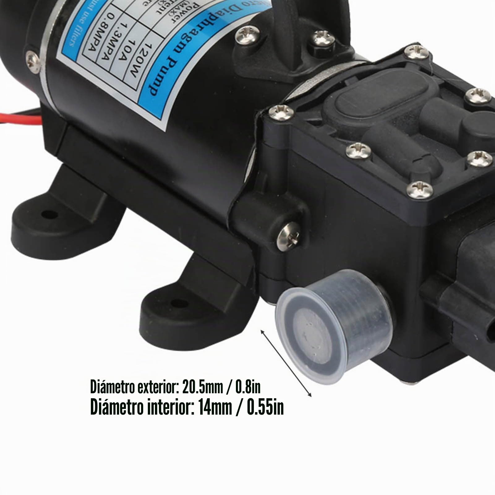 Bomba de Agua Eléctrica 12V 120W Autocebante de Membrana 10L/M Alta Presión Silenciosa para Lavadoras de Ropa Hogar Industrial