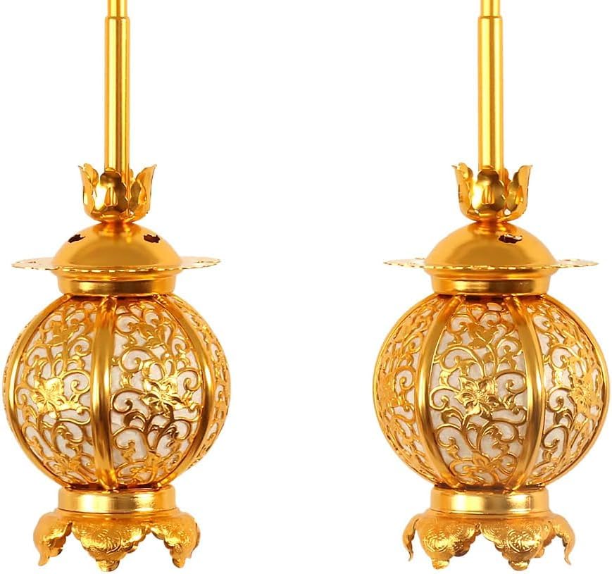 吊灯籠(吊り灯篭) アルミ製 本丸型唐草【金メッキ】 中/直径 10.5cm 1対(2個)