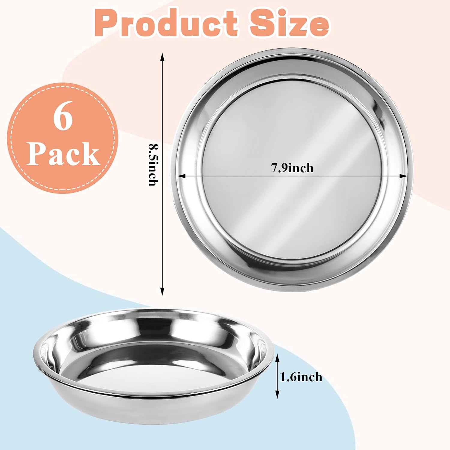 6 Pack Deep Dish Pizza Pan 8 Inch Stainless Steel Pizza Pan for Oven, Non-Stick & Dishwasher Safe Pizza Tray Pizza Baking Sheet Pizza Plates Pie Pan for Pizza, Pie, Cookie