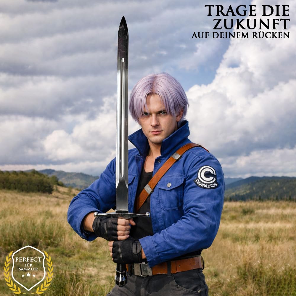 Dragon Ball Z Future Trunks Schwert 112cm | Dragonball Tapions Schwert aus Stahl mit tragbarer Rückenscheide | DBZ Anime Cosplay Waffe & Gurt | Metall Replik