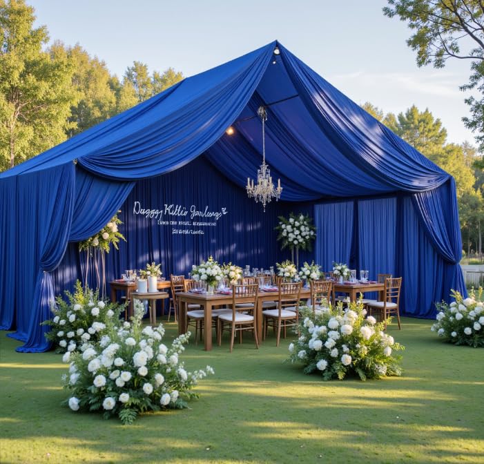 10 Panels 5ft(W) x 20ft(H) Royal Blue Ceiling Drapes for Wedding Parties – 20 FT Extra Long Thick Polyester Wrinkle-Free Drapery Tent Decor