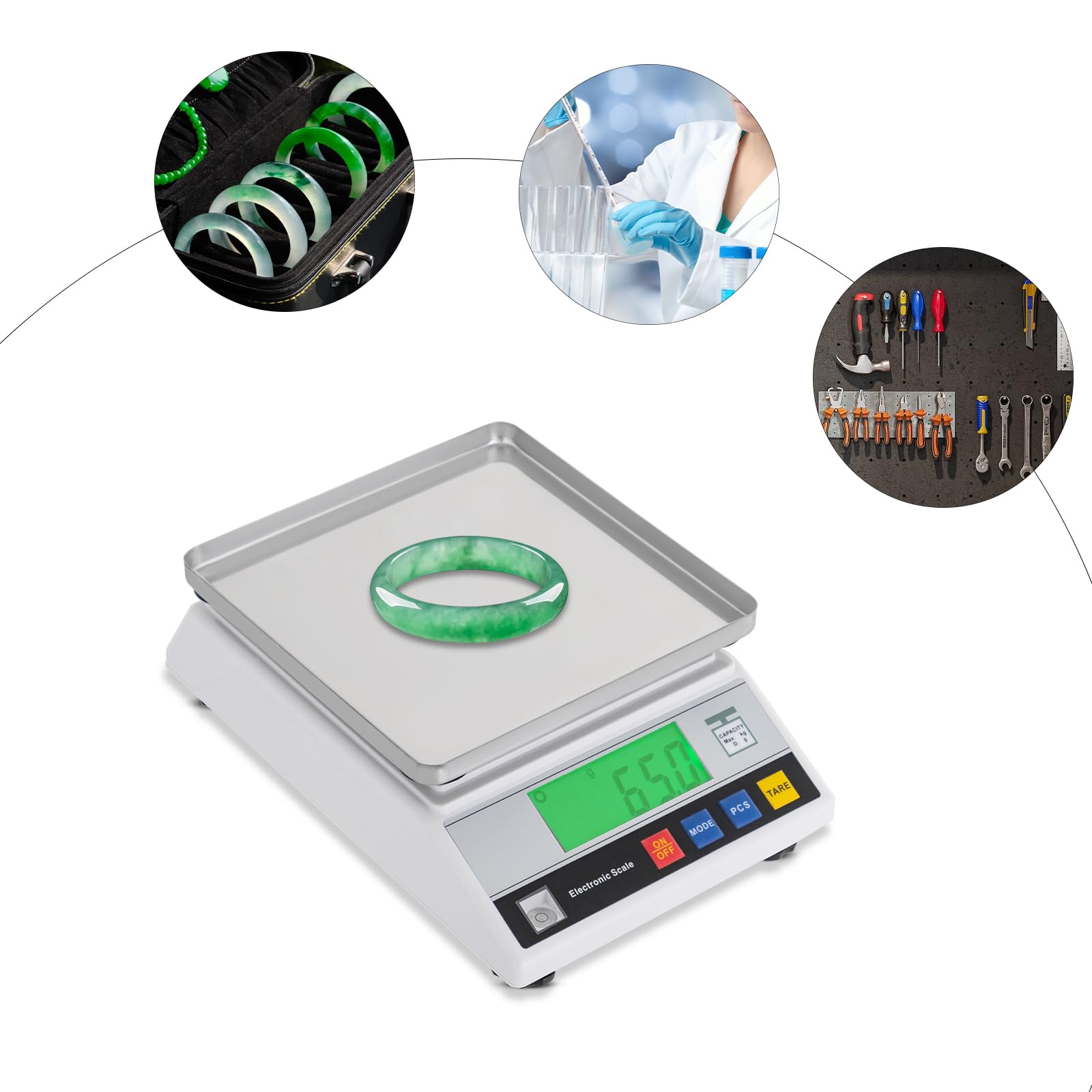 BANLICALI High Precision Scale 6kg x 0.1g Accurate Digtal Laboratory Lab Industrial Scientific Electronic Scale with LCD Display and Weighing Tray, Commerical Counting Kitchen Scale White