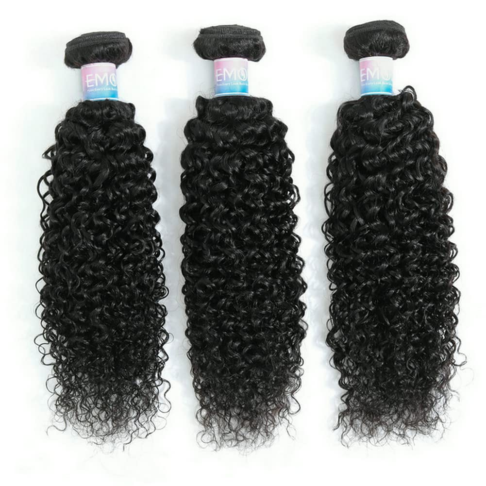Kinky Curly Bundles Human Hair Curly Weave Bundles Brazilian Virgin Hair Bundles Full Head Hair Natural Black Color Hair Bundles Can Be Dyed 3 Bundles Total 300g 20 22 24 Inch