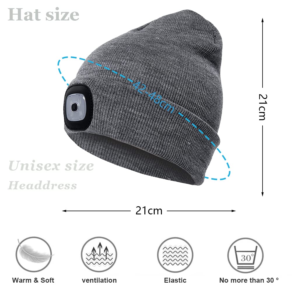 JFAN Cappello Lavorato A Maglia da Uomo Unisex LED con Torcia Inverno Tinta Unita Illuminato Sci Caldo Cappello in Pelle di Melone Beanie cap