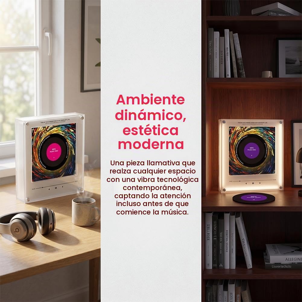 Imán de nevera retro de vinilo, reproductor de música NFC, 9 unidades, discos de música NFC programables, imán de nevera cantante inteligente con luz LED, reproductor de audio magnético para el hogar