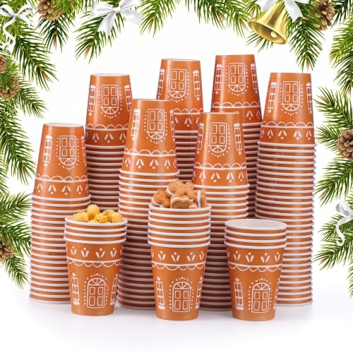Newtay 200 Pcs Christmas Gingerbread Paper Cups, 12 oz