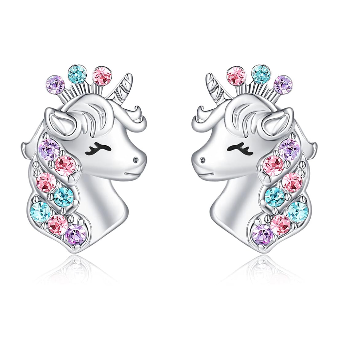 JRYXDS pendientes para Niña Mujer, Plata de Ley Aro Pequeno Aretes Unicornios Animale con Colores Hipoalergénico Lindos Joyería Regalos Cumpleaños Hija Nieta