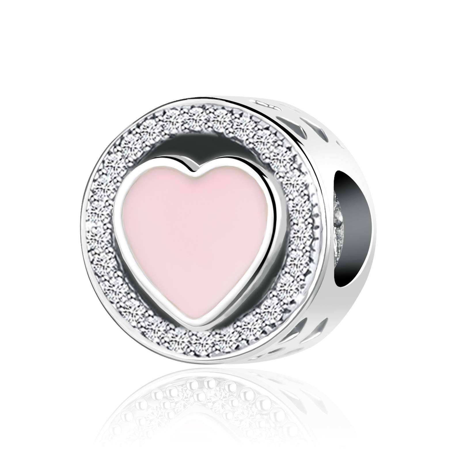 Pink Love Heart Charm for Bracelets Anniversary Bead Charm Gift for Women Girls-image-0