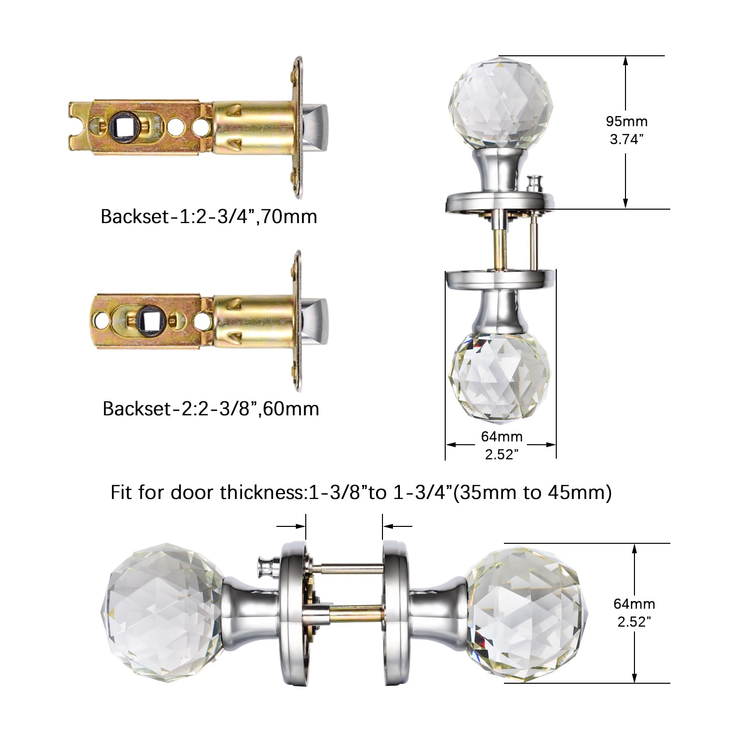Crystal Chrome Door Knobs - Privacy & Lock -7