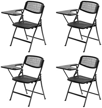 EME Pack 4 Sillas con Pala Extensible Negra con Diseño de Rejilla | Sillas con Pala para Conferencias, Aulas de Formación y Examen | Silla con Pala Plegable