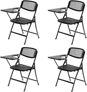EME Pack 4 Sillas con Pala Extensible Negra con Diseño de Rejilla | Sillas con Pala para Conferencias, Aulas de Formación y Examen | Silla con Pala Plegable