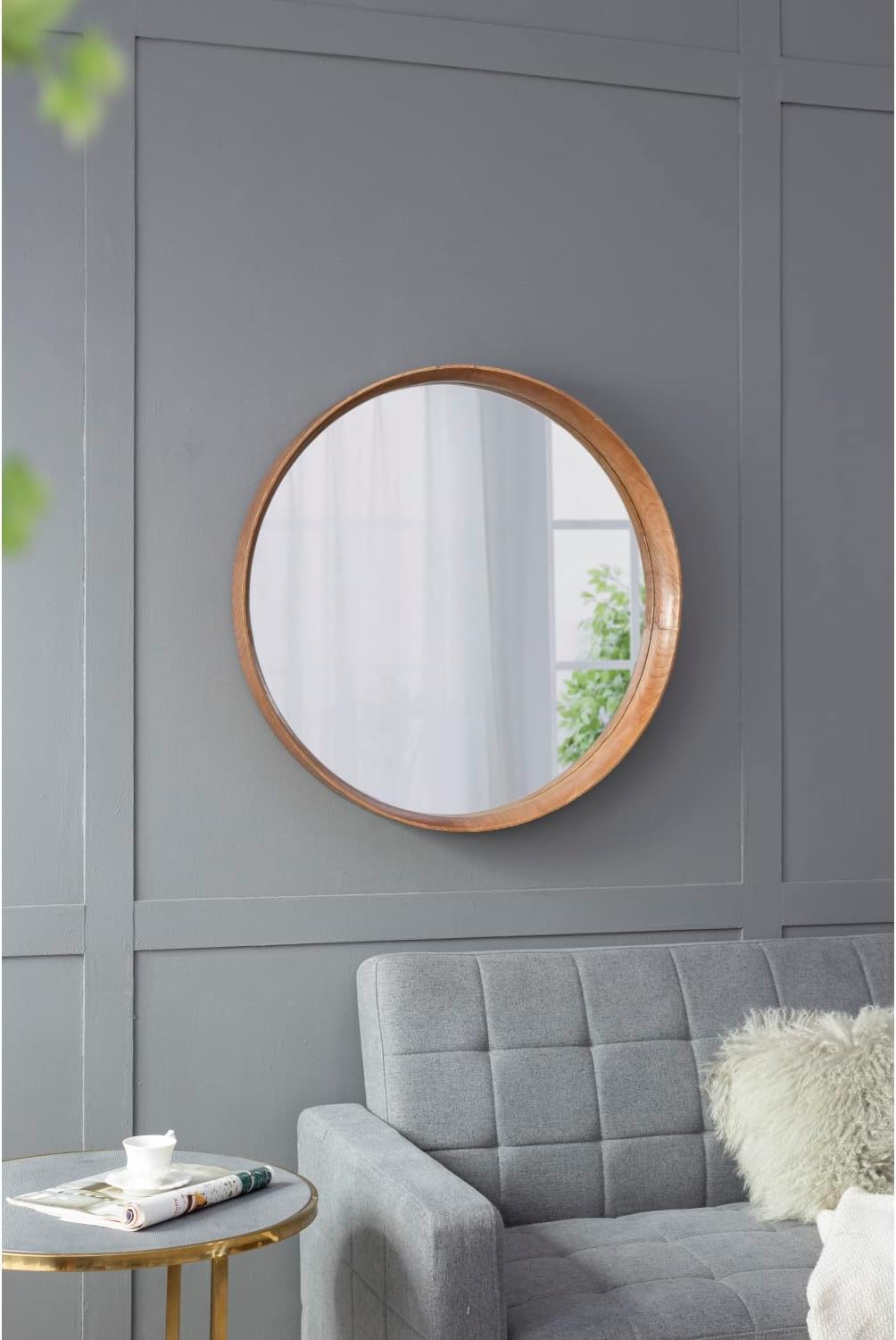 Round Light Wood Mirror