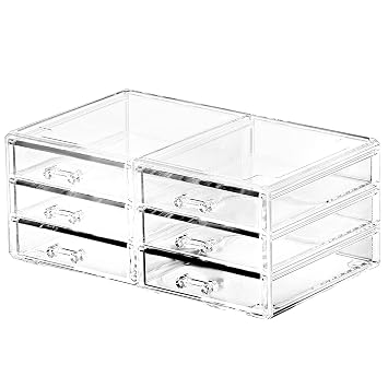 Desktop Storage drawers,Rectangular Desktop Drawers,Plastic Makeup Storage,Containers Bins With Drawers Desk Organization Pull Out Small craft Storage Case Box Cube,Pack of 1 Clear, 6 Drawers