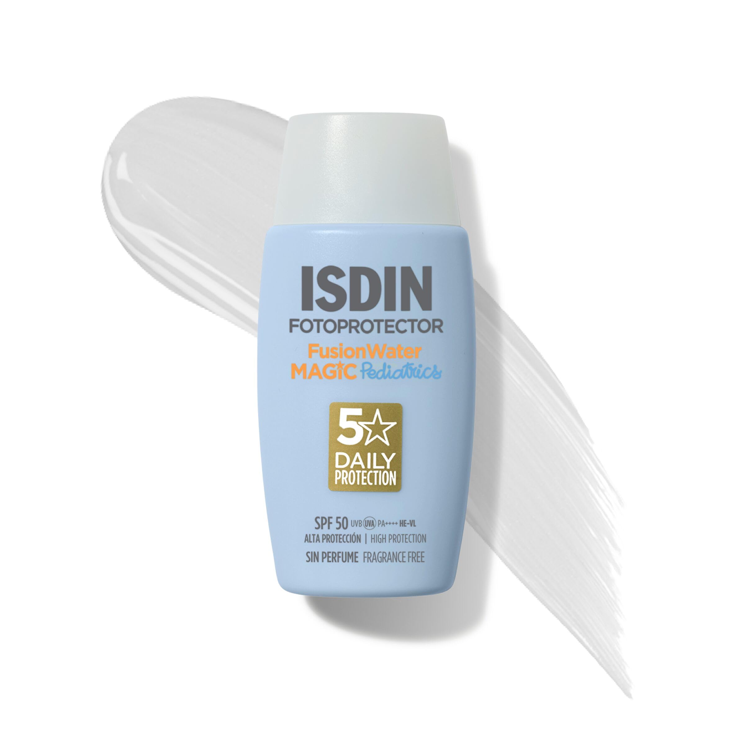 ISDIN fotoprotector fusion water pediatrics spf 50, protector solar facial para ninos, textura ultraligera, no irrita los ojos, 50ml