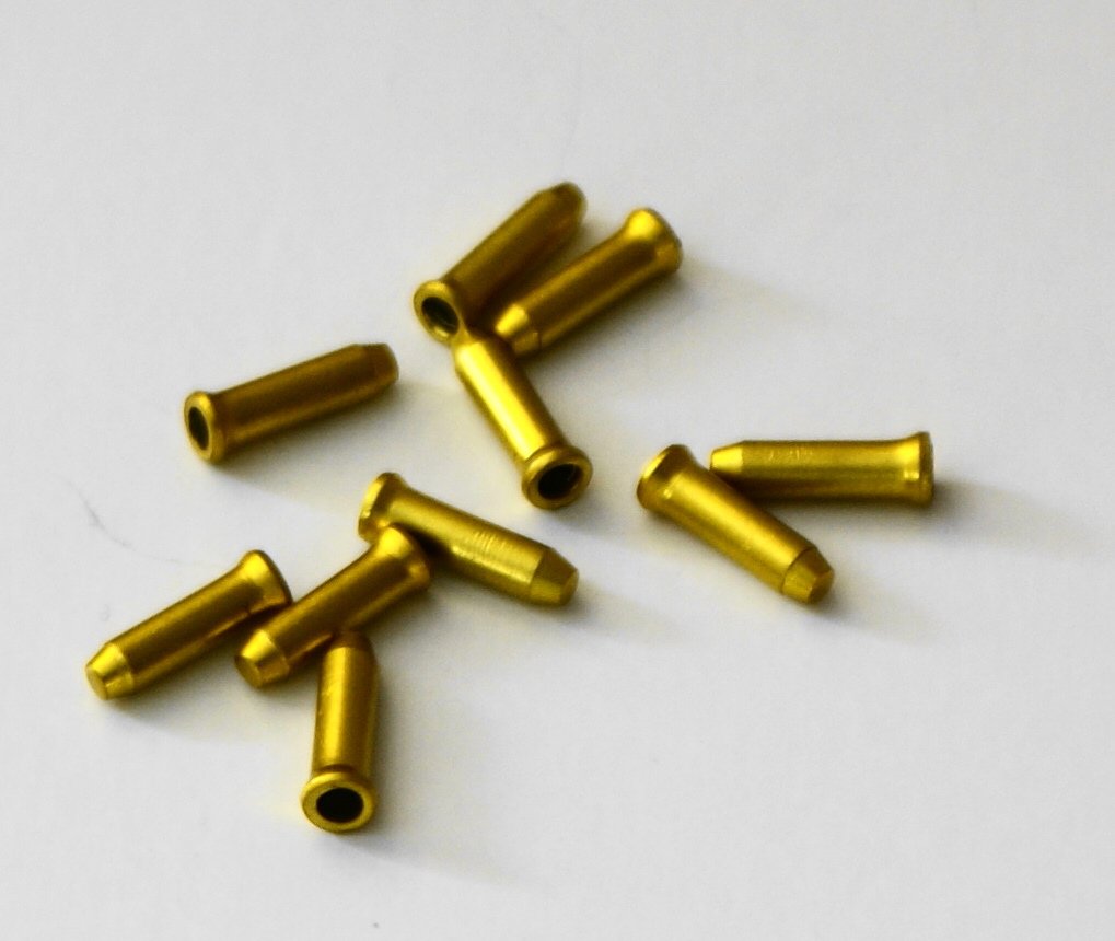 10 x Fibrax Gold/Yellow Alloy Brake / Gear Cable Crimp On Ends For Bicycle Bike.
