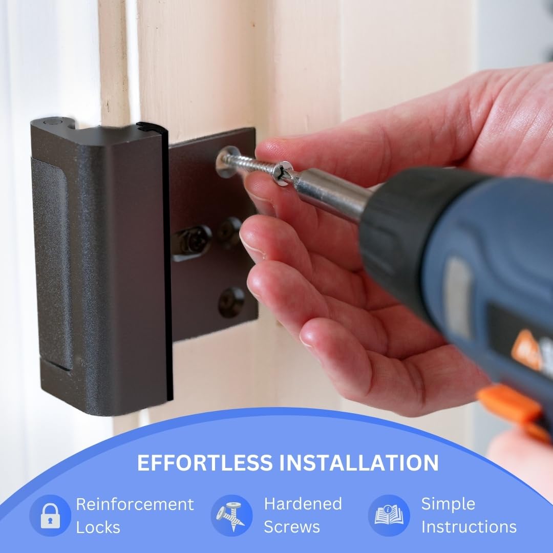 A-Four - Cerradura de refuerzo de puerta de seguridad para el hogar, 3 unidades, aleación de aluminio duradera, soporta 800 libras de fuerza, cerraduras de seguridad para puertas familiares y niños